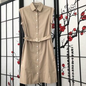 UNIQLO Sleeveless Collared Button A-Line Midi Dress 100% Cotton Beige M Japan